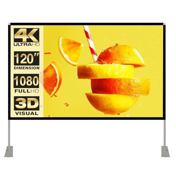 Projector Screen with Stand 120 inch 16:9 HD 4K Outdoor Indoor Projection Screen for Home Theater 3D Fast-Folding Projector Screen with Stand Legs and Carry Bag Projection Movie...