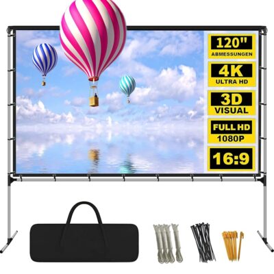 Projector Screen with Stand 120 Inch Foldable Portable Movie Screen 16：9 HD 4K Double Sided Projection Movies Screen with Carry Bag for Indoor Outdoor Home Theater Backyard…