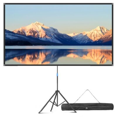 Projector Screen with Stand, 80 Inch Portable Projector Screen Outdoor Indoor, 1.2 Gain Fiberglass Projection Screen, 16:9 Outdoor Movie PVC Screen with Carrying Bag for Movie…