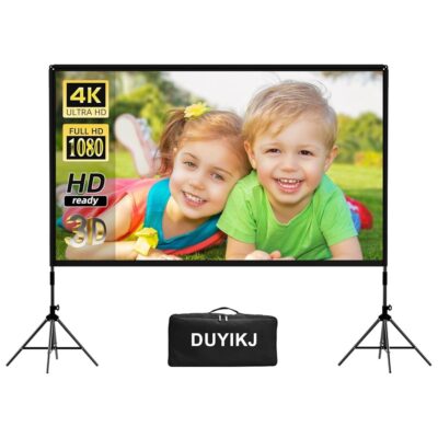 Projector Screen with Stand,DUYIKJ 120 inch Portable Foldable Outdoor Indoor Projector Movie Screen Rear Front Projection Screen Wrinkle-Free16:9 4K HD with Carry Bag for Home…