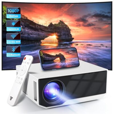 Projector with WiFi and Bluetooth, 16000Lumens Portable Mini Projector,Native Full HD 1080P Outdoor Movie Projector,Smart Projector Compatible with Android/iOS/Windows/TV…