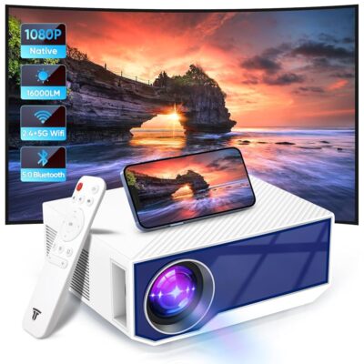 Projector with WiFi and Bluetooth, 16000Lumens Portable Mini Projector,Native Full HD 1080P Outdoor Movie Projector,Smart Projector Compatible with Android/iOS/Windows/TV…