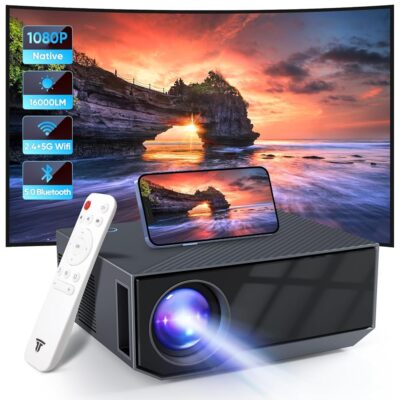 Projector with WiFi and Bluetooth, 16000Lumens Portable Mini Projector,Native Full HD 1080P Outdoor Movie Projector,Smart Projector Compatible with Android/iOS/Windows/TV…