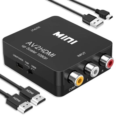 RCA to HDMI Converter, RCA to HDMI Adapter, 1080P Mini RCA Composite CVBS AV to HDMI Video Audio Converter Adapter Support PAL/NTSC for N64 Wii PS2 PS3 Xbox VHS – with HDMI Cable