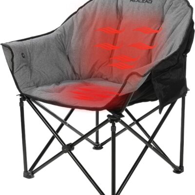 REALEAD Oversized Heated Camping Chair | Fully Thick Padded | Heated Chairs for Outdoor Sports with Back and Seat Heating | Heated Folding Chair for Adults | Support 400lbs |…