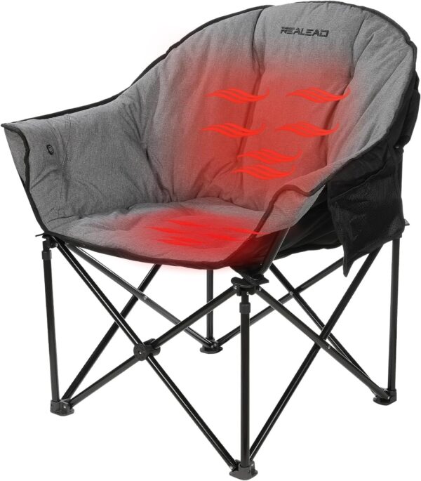 REALEAD Oversized Heated Camping Chair | Fully Thick Padded | Heated Chairs for Outdoor Sports with Back and Seat Heating | Heated Folding Chair for Adults | Support 400lbs |...