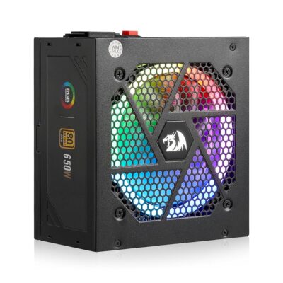 Redragon RGPS-650W 80+ Gold 650 Watt ATX Fully Modular Power Supply w/ 80 Plus Gold Certified, Compact 160mm Size & RGB Low Noise Smart-ECO 0 RPM Fan, 100% Japanese Capacitors,…