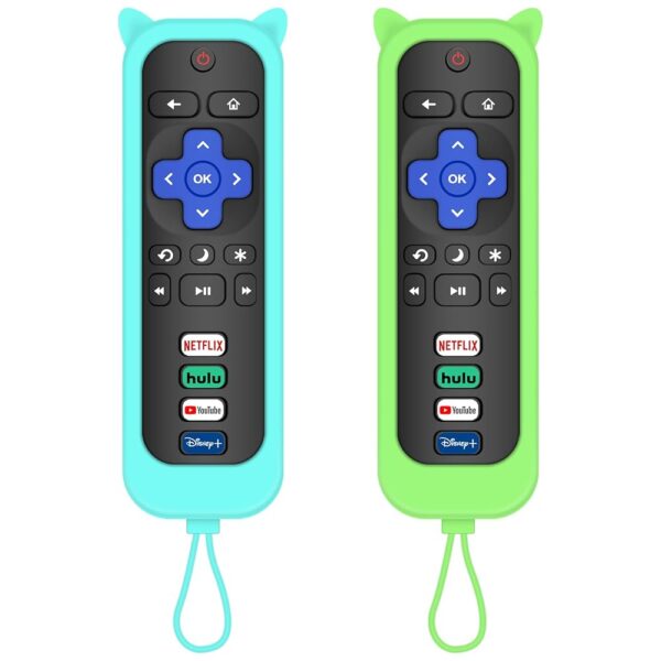 Remote for Roku & Cover for Roku Remote, 2-Pack Remotes Cover Compatible with TCL Roku/Onn Roku/Hisense Roku/Philips Roku TV Remote (Green & Blue