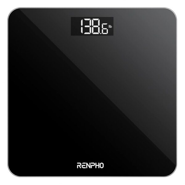 RENPHO Scale for Body Weight, Digital Bathroom Scale with Backlit LED Display, Highly Accurate & Measures Weight up to 400 lb/180kg, Batteries Included, Black-Core 1S