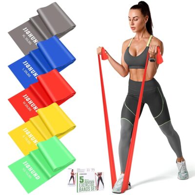 Resistance Bands Set, 5 Pcs Exercise Bands Elastic Stretch Bands for Yoga Pilates Fitness Stretching Strength Training, Workout Bands for Home Gym