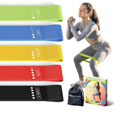 Resistance Loop Exercise Bands, Resistance Bands Exercise Bands for Home Fitness, Stretching, Strength Training, Physical Therapy,Elastic Workout Bands for Women Men Kids, Set of 5