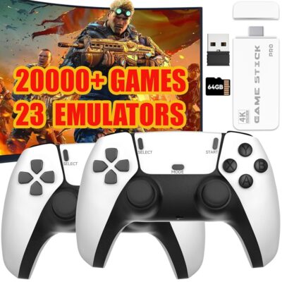 Retro Gaming Console, Plug and Play Video Games Console Wireless Retro Game Stick with 20000+ Games Built-in 23 Emulators 64G, 4K HDMI Output, 2.4G Wireless Controllers