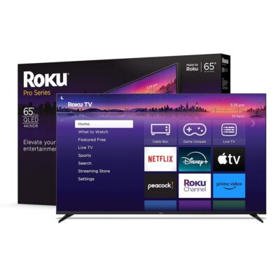 Roku Smart TV – 65-Inch Pro Series 4K QLED RokuTV with Backlit Voice Remote Pro, Dolby Vision IQ, 120Hz Refresh Rate – Live Local News, Sports, Gaming