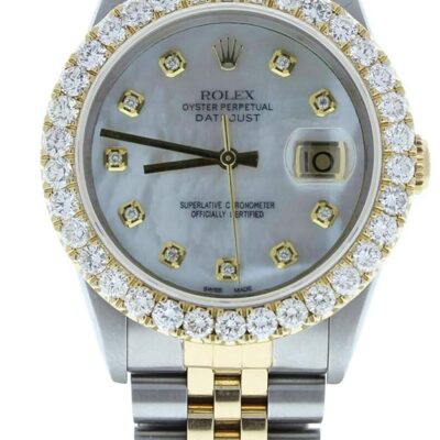 Rolex Datejust 36mm Watch 16233 Custom Mother of Pearl Diamond Dial & 3CT Diamond Bezel (Preowned)