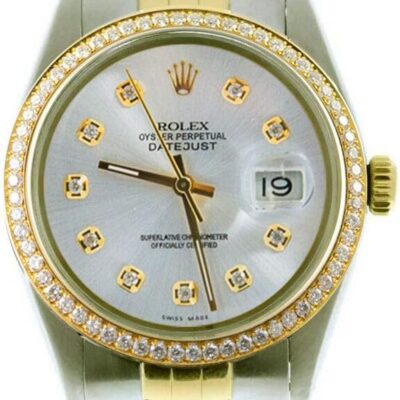 Rolex Mens Datejust 16013 36mm Steel & Gold Datejust Custom Added Silver Diamond Dial & Custom 1CT Diamond Bezel (Certified Pre-Owned)