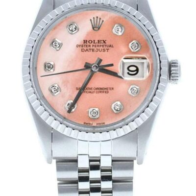 Rolex Mens Datejust 16030 Custom Pink Mother of Pearl Diamond Dial (Certified Preowned)