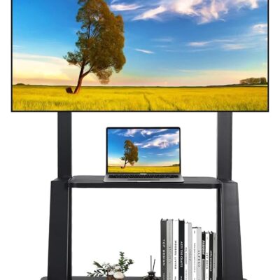 Rolling TV Stand with Wheels for 32-75 Inch Heavy-Duty Mobile TV Cart LCD LED OLED Flat Panel Screens Smartboard Holds up to 100lbs Portable TV Stand on Wheels with Shelf Height…