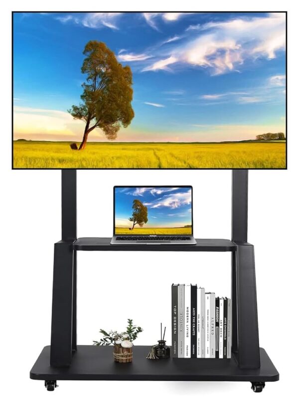 Rolling TV Stand with Wheels for 32-75 Inch Heavy-Duty Mobile TV Cart LCD LED OLED Flat Panel Screens Smartboard Holds up to 100lbs Portable TV Stand on Wheels with Shelf Height...