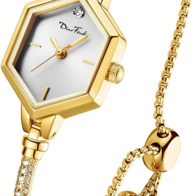 Rose Gold Petite Bracelet Watch for Women, Diamond Dress Analog Hexagonal Mini Women Watch Waterproof