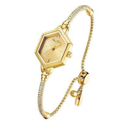 Rose Gold Petite Bracelet Watch for Women, Diamond Dress Analog Hexagonal Mini Women Watch Waterproof