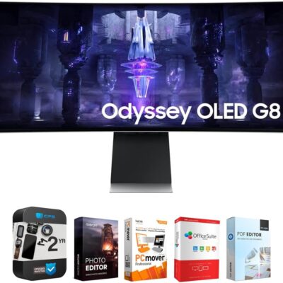 SAMSUNG 34″ G85SB OLED Ultra WQHD 175Hz Curved Smart Gaming Monitor Bundle with Tech Smart USA Elite Suite 18 Standard Editing Software Bundle + 1 Year CPS Enhanced Protection Pack