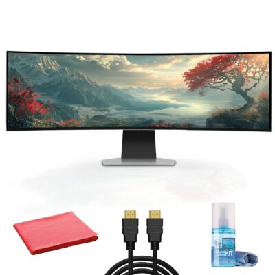 SAMSUNG Odyssey G9 49 Inch 240Hz Curved Ultra-Wide Gaming Monitor (S49CG932SN) Bundle Including: Logitech Gaming Keyboard, HDMI Cable, Cleaning Kit, Fiber Cloth