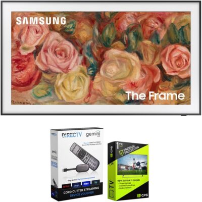 SAMSUNG QN55LS03DA 55 inch The Frame QLED 4K Smart TV (2024 Model) Bundle with Redeemable DIRECTV Gemini Air Streaming Device and 1 YR CPS Enhanced Protection Pack