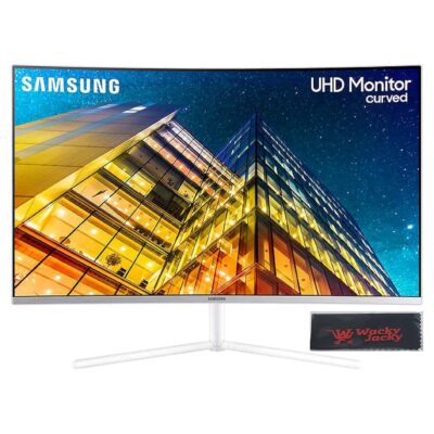 SAMSUNG UR59 Series 32-Inch 4K UHD (3840×2160) Computer Monitor, Curved, HDMI, Display Port, 3-Sided Border-Less, Eye Saver Mode (LU32R591CWNXZA) + Wacky Jacky Cleaning Cloth