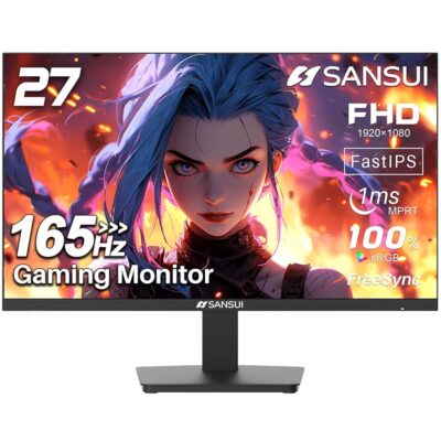 SANSUI Gaming Monitor 27 inch 165Hz 1ms PC Gaming Computer Monitor -FHD 1080P丨AMD FreeSync丨2 x HDMI 2.0丨1 x Display Port 1.4丨IPS丨Blacklevel Adjust丨VESA Compatible,Black (ES-G27F2)