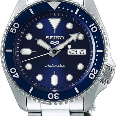 SEIKO Automatic Watch for Men – 5 Sports – Day/Date Calendar, LumiBrite Hands and Markers, and Rotating Bezel, 100m Water-Resistant