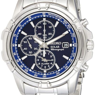 SEIKO SSC141 Watch for Men – Blue Dial with Solar Chronograph, Date Calendar, and LumiBrite Hands, Stainless Steel and Water-Resistant to 100m