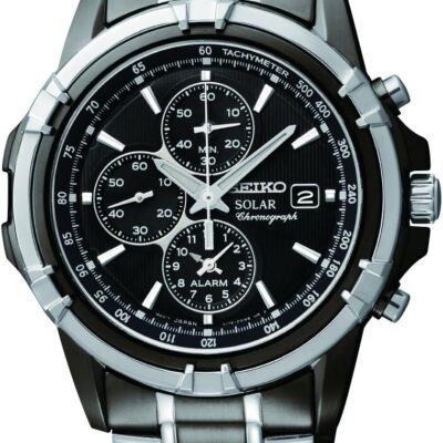 SEIKO SSC141 Watch for Men – Blue Dial with Solar Chronograph, Date Calendar, and LumiBrite Hands, Stainless Steel and Water-Resistant to 100m