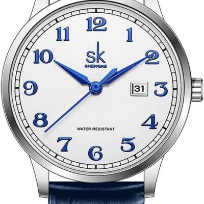 SHENGKE SK Classic Business Women Watches with Stainless Steel Band and Genuine Leather Elegant Ladies Calendar Watch