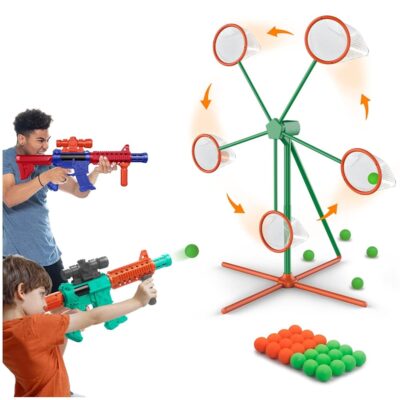 Shooting Games Toys for Age 5 6 7 8 9 10+ Year Old Boys, Kids Toy Sports & Outdoor Game with Moving Shooting Target & 2 Popper Air Toy Guns & 24 Foam Balls, Gifts for Boys and…