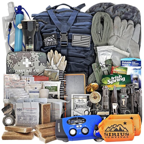 Sirius: Pre-Packed Bug Out Bag - 72 Hour Kit for 2 People - Bugout Backpack Survival Kit - Premium 50L Go Bag Tactical Backpack - Essential Bug Out Gear - Upgraded Survival...