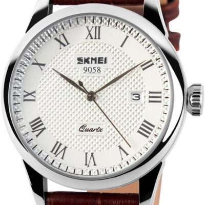 SKMEI Business Men’s Quartz Wristwatches Roman Numeral Leather Band Casual Water Resist Analog Watches