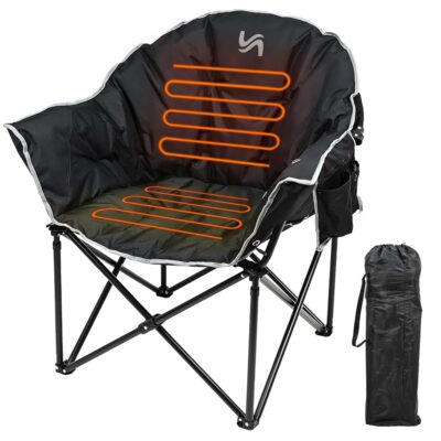 Slsy Heated Camping Chair Oversized, Outdoor Portable Heated Folding Chairs, Heated Foldable Chair Seat Supports 500 lbs, Heating Chair for Outdoor Sports, Camping, Patio, and…