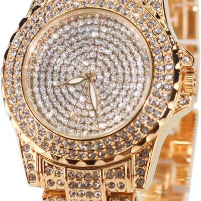 Smalody Round Luxury Women Watch Crystal Rhinestone Diamond Watches Stainless Steel Wristwatch Iced Out Watch with Japan Quartz Movement for Women | Simulated Lab Diamonds