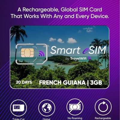 Smart eSIM French Guiana (3GB, 20 Days), Rechargeable International SIM Card, Triple-Cut Prepaid SIM Card (Standard, Nano, and Micro), Convenient Top-Up