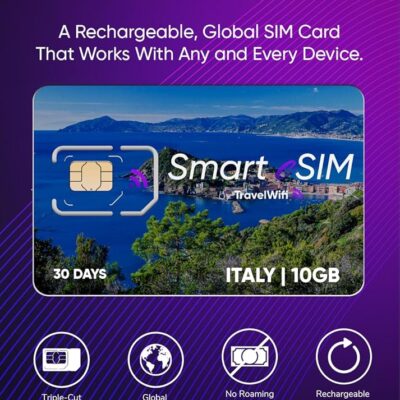 Smart eSIM Italy (10GB, 30 Days), Rechargeable International SIM Card, Triple-Cut Prepaid SIM Card (Standard, Nano, and Micro), Convenient Top-Up