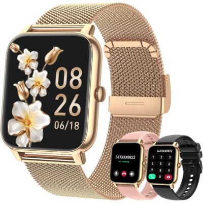 Smart Watch for Women Fitness Tracker: Gold Smart Watches for Women Digital Mens Watches Make/Answer Call Waterproof Running Smartwatch Android Phone iPhone Samsung Compatible…