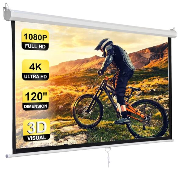 Smartxchoices 120" HD Manual Projector Screen 1:1 Format with Auto Lock Anti-Crease Home Theater Office Wall Mounted Ceiling Pull Down Projection 1.1 Gain Matte White,View Size:...