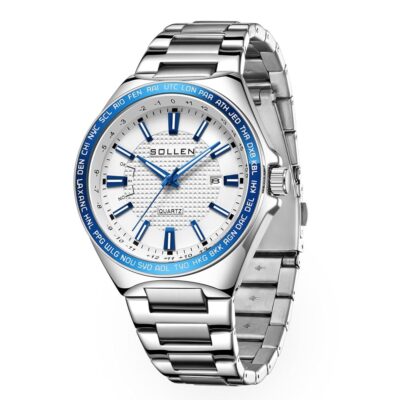 SOLLEN Watch for Mens Stainless Steel, Men’s Silver Watch, Quartz Men Watches Steel, Men’s Stainless Steel Watch Silver