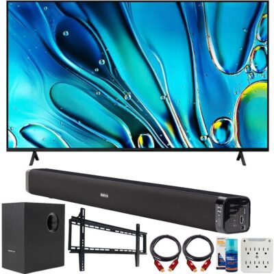 Sony BRAVIA 3 K65S30 65 inch 4K HDR Smart LED TV (2024 Model) Bundle with Deco Gear Home Theater Soundbar with Subwoofer, Wall Mount Accessory Kit, 6FT 4K HDMI 2.0 Cables and More