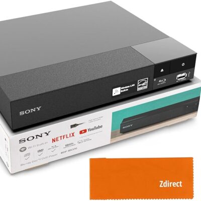 Sony DVD Player Blu Ray Player BDP-BX370 – Streaming Blu ray DVD Player with Remote, Built-in Wi-Fi, Dolby, CD/DVD/Bluray Player Combo for TV. Bundle- Remote, High Speed HDMI…