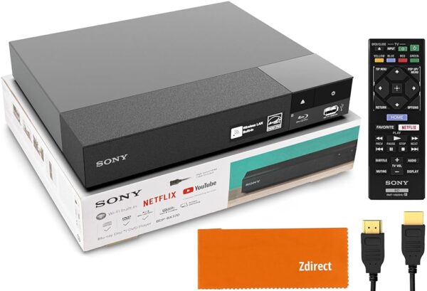 Sony DVD Player Blu Ray Player BDP-BX370 - Streaming Blu ray DVD Player with Remote, Built-in Wi-Fi, Dolby, CD/DVD/Bluray Player Combo for TV. Bundle- Remote, High Speed HDMI...