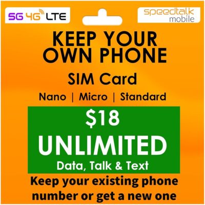 SpeedTalk Mobile $18 Wireless Plan | Unlimited Talk & Text + Data | 30 Days Wireless Service Cell Plan for 5G/4G LTE Smart Phones and Cellphones | Triple Cut (Mini, Micro, Nano)…