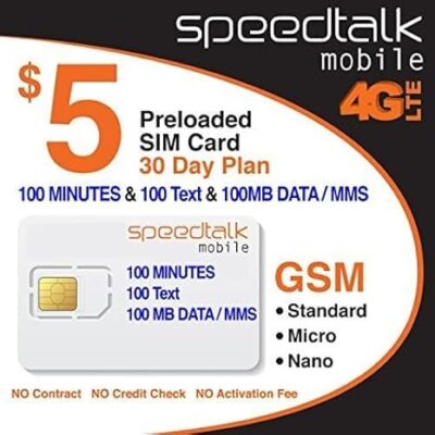 SpeedTalk Mobile $5 SIM Card Starter Kit for 5G 4G LTE iOS Android Smart Phones | 100 Talk Text Data | Triple Cut 3 in 1 Simcard – Standard Micro Nano | No Contract Cellphone…