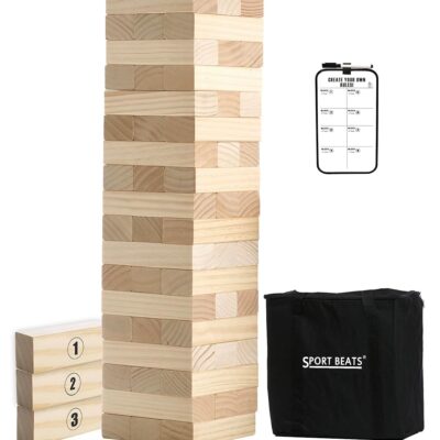 SPORT BEATS Outdoor Games Large Tower Game 54 Blocks Stacking Game – Includes Carry Bag and Scoreboard