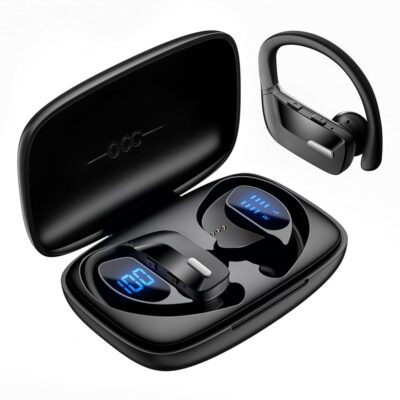 Sport Wireless Earbuds Bluetooth Headphones 48H Playback Premiun Bass Ear Buds with Earhooks Mic LED Power Display Charging Case in-Ear Earphones Headset for Workout Gym…